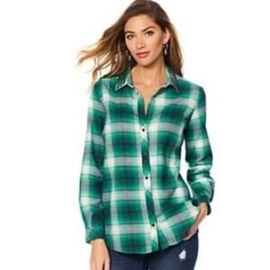 Sheryl Crow Studded Collar Green Plaid Shirt Size 1X Plus NWT